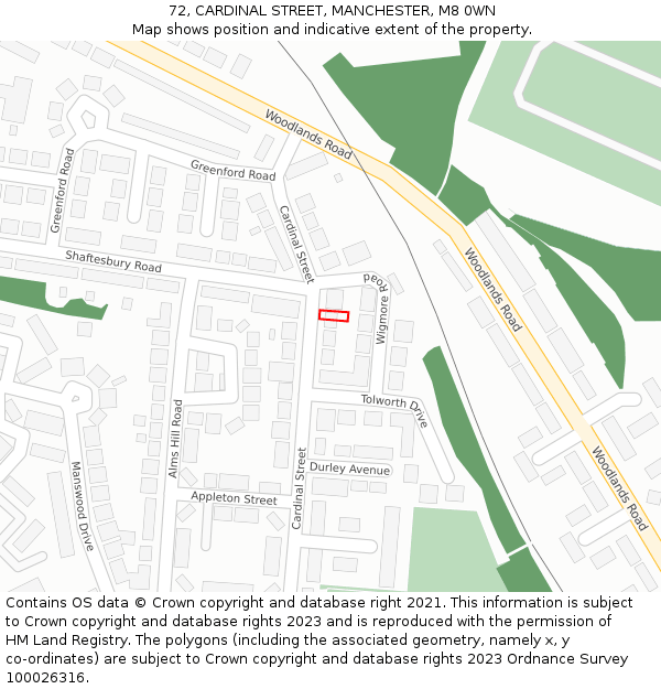 72, CARDINAL STREET, MANCHESTER, M8 0WN: Location map and indicative extent of plot