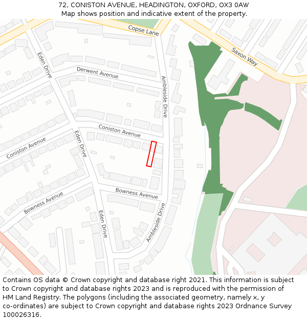 72, CONISTON AVENUE, HEADINGTON, OXFORD, OX3 0AW: Location map and indicative extent of plot