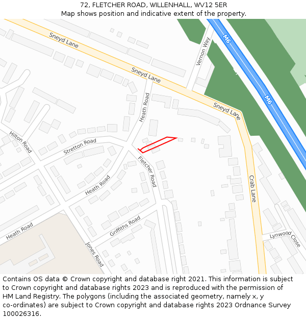 72, FLETCHER ROAD, WILLENHALL, WV12 5ER: Location map and indicative extent of plot