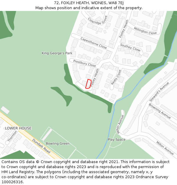 72, FOXLEY HEATH, WIDNES, WA8 7EJ: Location map and indicative extent of plot