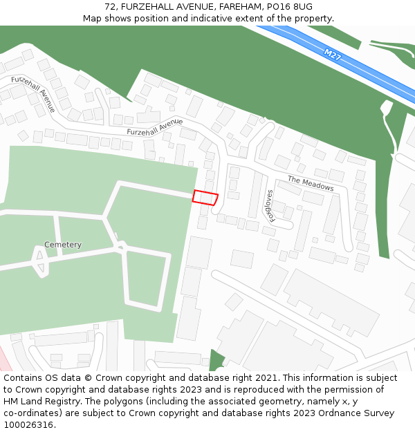 72, FURZEHALL AVENUE, FAREHAM, PO16 8UG: Location map and indicative extent of plot