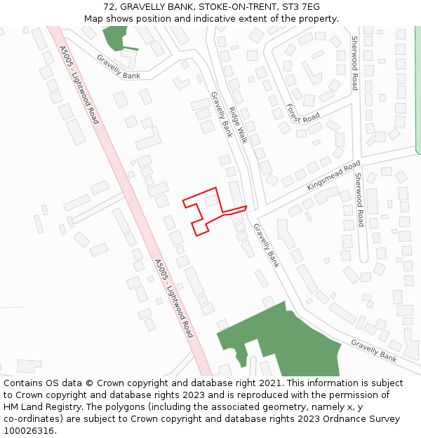 72, GRAVELLY BANK, STOKE-ON-TRENT, ST3 7EG: Location map and indicative extent of plot