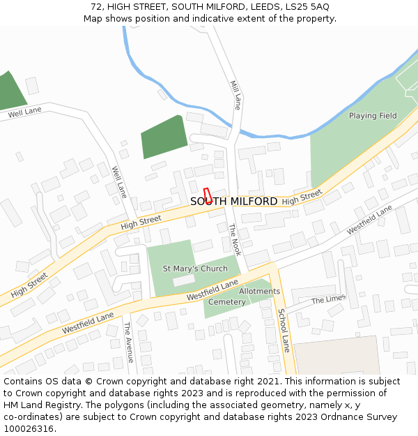 72, HIGH STREET, SOUTH MILFORD, LEEDS, LS25 5AQ: Location map and indicative extent of plot