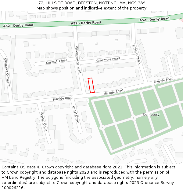 72, HILLSIDE ROAD, BEESTON, NOTTINGHAM, NG9 3AY: Location map and indicative extent of plot