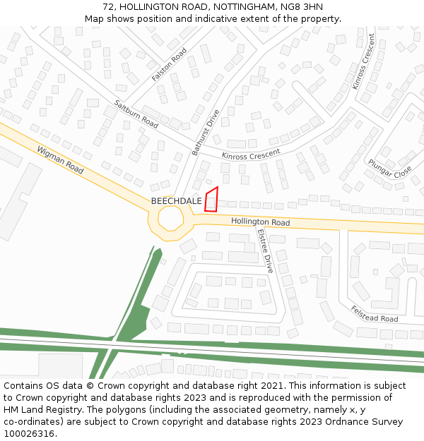 72, HOLLINGTON ROAD, NOTTINGHAM, NG8 3HN: Location map and indicative extent of plot