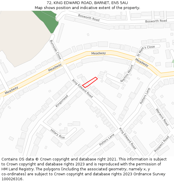 72, KING EDWARD ROAD, BARNET, EN5 5AU: Location map and indicative extent of plot