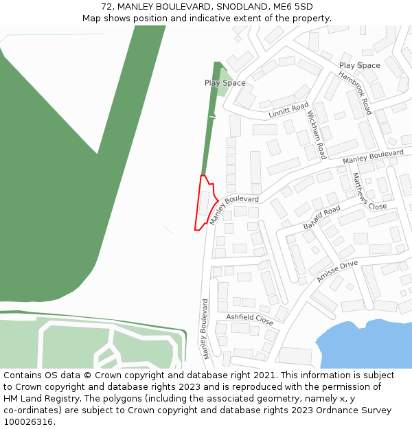 72, MANLEY BOULEVARD, SNODLAND, ME6 5SD: Location map and indicative extent of plot