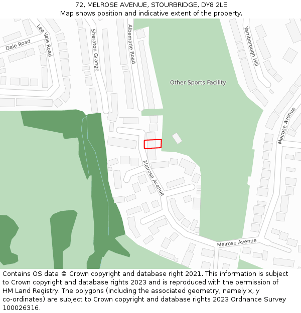 72, MELROSE AVENUE, STOURBRIDGE, DY8 2LE: Location map and indicative extent of plot