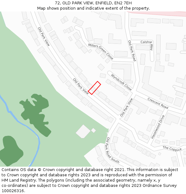 72, OLD PARK VIEW, ENFIELD, EN2 7EH: Location map and indicative extent of plot