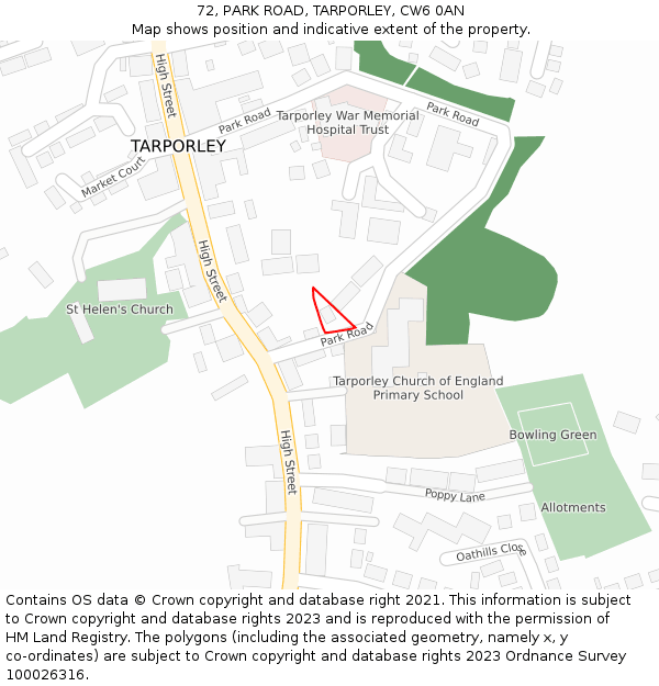 72, PARK ROAD, TARPORLEY, CW6 0AN: Location map and indicative extent of plot