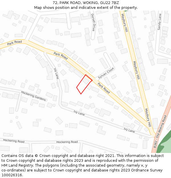 72, PARK ROAD, WOKING, GU22 7BZ: Location map and indicative extent of plot