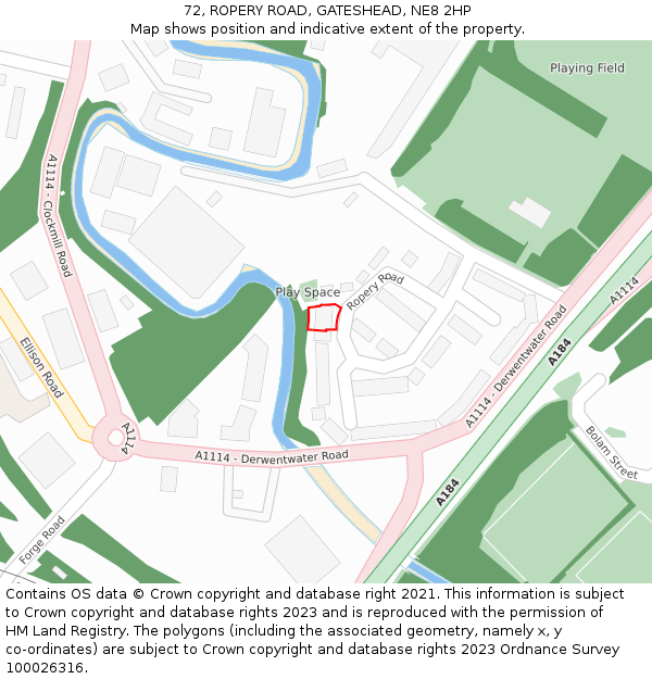 72, ROPERY ROAD, GATESHEAD, NE8 2HP: Location map and indicative extent of plot