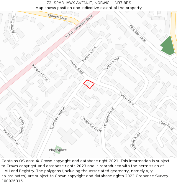 72, SPARHAWK AVENUE, NORWICH, NR7 8BS: Location map and indicative extent of plot