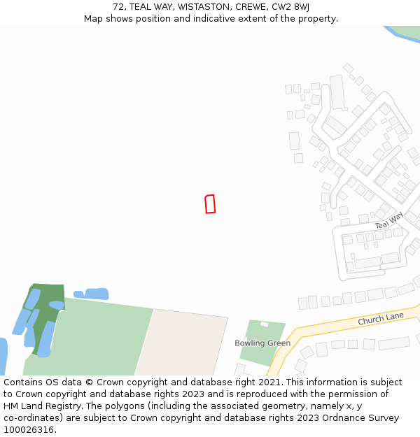 72, TEAL WAY, WISTASTON, CREWE, CW2 8WJ: Location map and indicative extent of plot