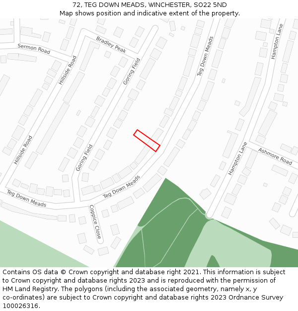 72, TEG DOWN MEADS, WINCHESTER, SO22 5ND: Location map and indicative extent of plot