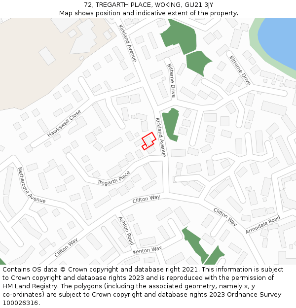 72, TREGARTH PLACE, WOKING, GU21 3JY: Location map and indicative extent of plot