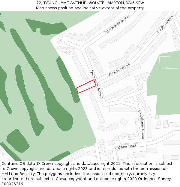 72, TYNINGHAME AVENUE, WOLVERHAMPTON, WV6 9PW: Location map and indicative extent of plot