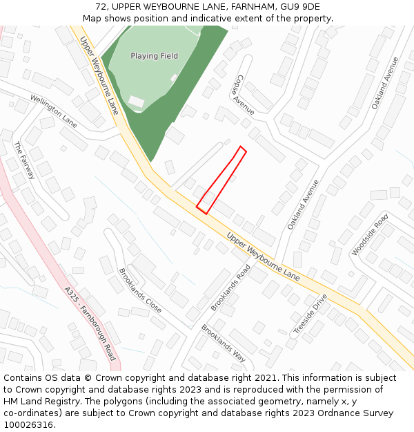 72, UPPER WEYBOURNE LANE, FARNHAM, GU9 9DE: Location map and indicative extent of plot