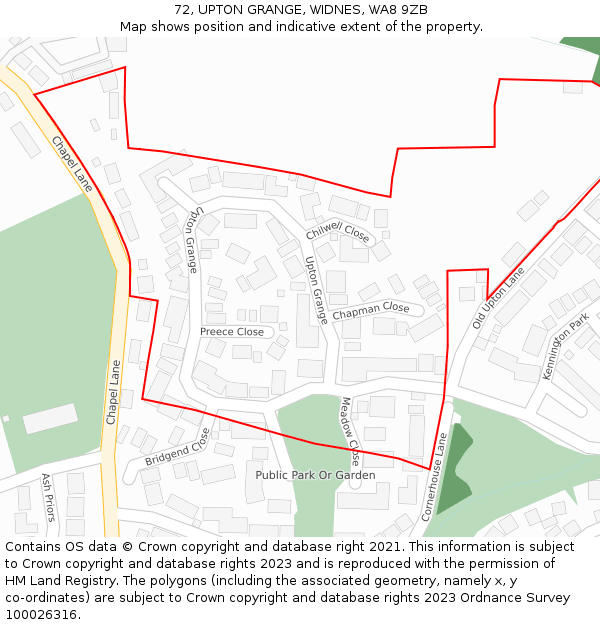 72, UPTON GRANGE, WIDNES, WA8 9ZB: Location map and indicative extent of plot