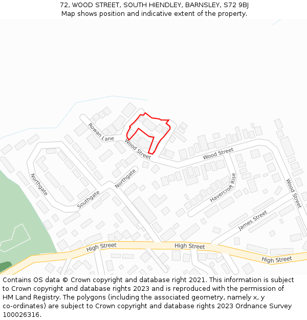 72, WOOD STREET, SOUTH HIENDLEY, BARNSLEY, S72 9BJ: Location map and indicative extent of plot