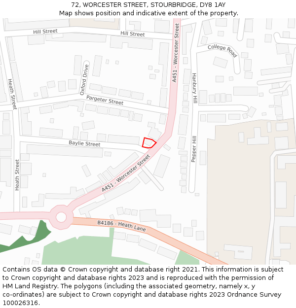 72, WORCESTER STREET, STOURBRIDGE, DY8 1AY: Location map and indicative extent of plot