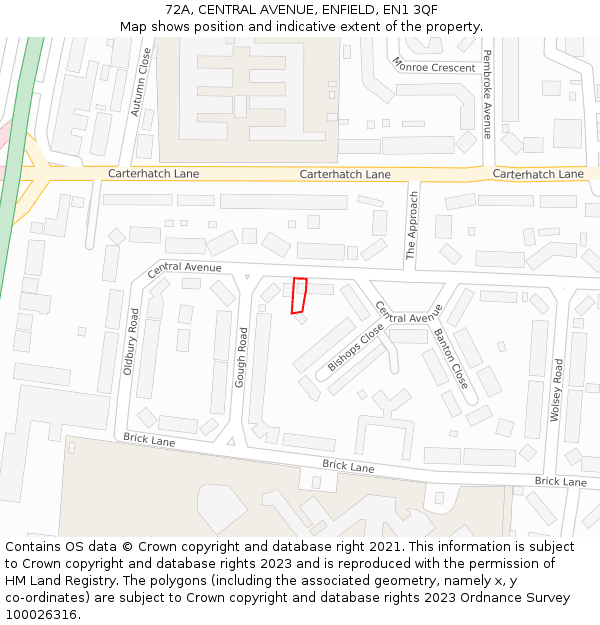 72A, CENTRAL AVENUE, ENFIELD, EN1 3QF: Location map and indicative extent of plot