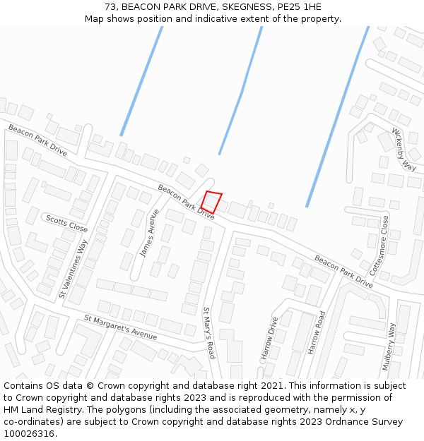 73, BEACON PARK DRIVE, SKEGNESS, PE25 1HE: Location map and indicative extent of plot