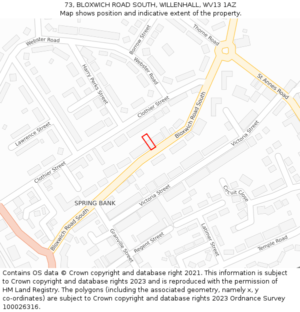 73, BLOXWICH ROAD SOUTH, WILLENHALL, WV13 1AZ: Location map and indicative extent of plot