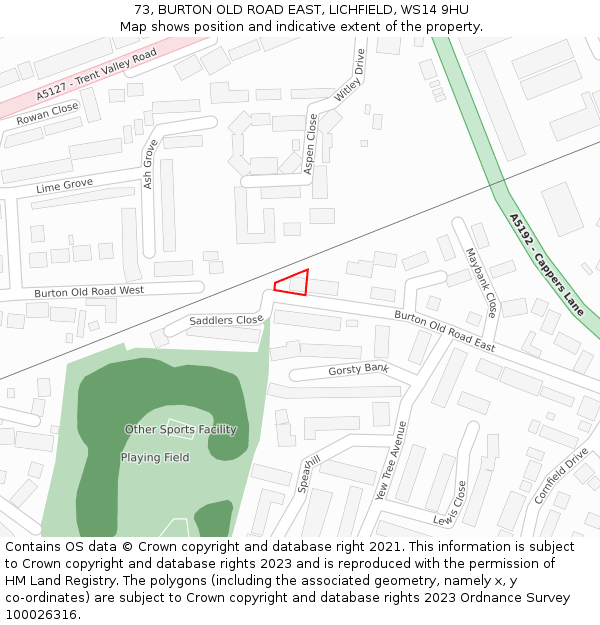 73, BURTON OLD ROAD EAST, LICHFIELD, WS14 9HU: Location map and indicative extent of plot