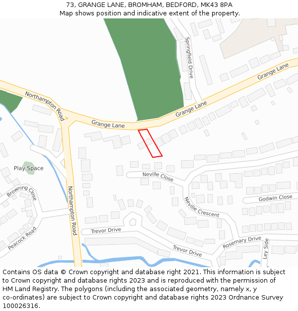 73, GRANGE LANE, BROMHAM, BEDFORD, MK43 8PA: Location map and indicative extent of plot