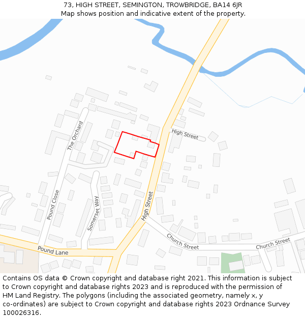 73, HIGH STREET, SEMINGTON, TROWBRIDGE, BA14 6JR: Location map and indicative extent of plot