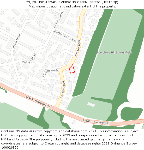 73, JOHNSON ROAD, EMERSONS GREEN, BRISTOL, BS16 7JQ: Location map and indicative extent of plot