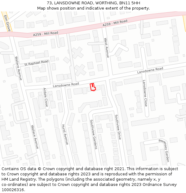 73, LANSDOWNE ROAD, WORTHING, BN11 5HH: Location map and indicative extent of plot