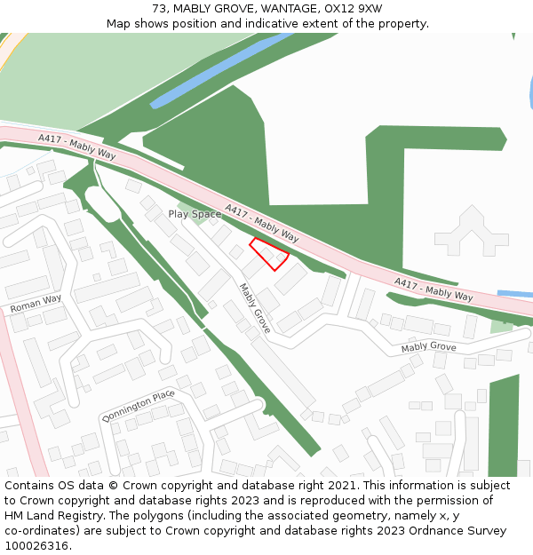 73, MABLY GROVE, WANTAGE, OX12 9XW: Location map and indicative extent of plot