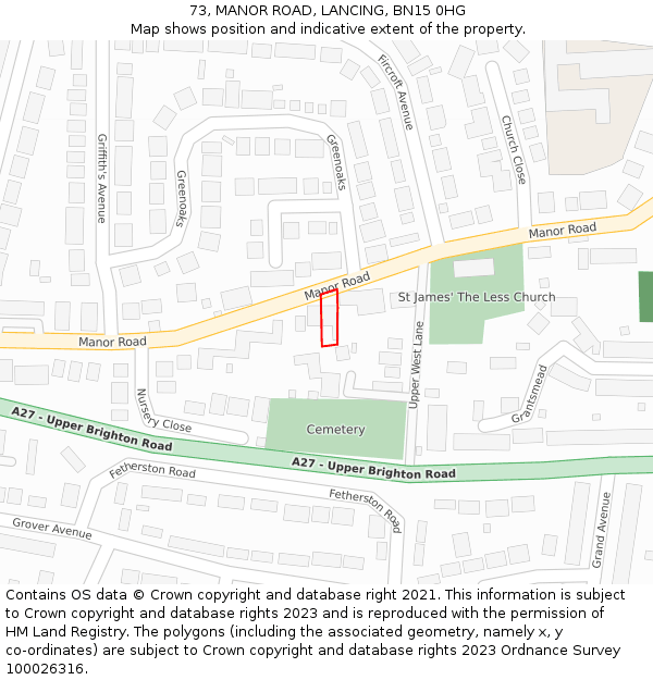 73, MANOR ROAD, LANCING, BN15 0HG: Location map and indicative extent of plot