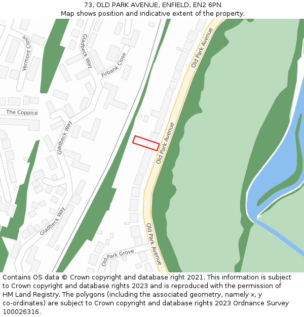 73, OLD PARK AVENUE, ENFIELD, EN2 6PN: Location map and indicative extent of plot