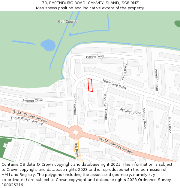 73, PAPENBURG ROAD, CANVEY ISLAND, SS8 9NZ: Location map and indicative extent of plot