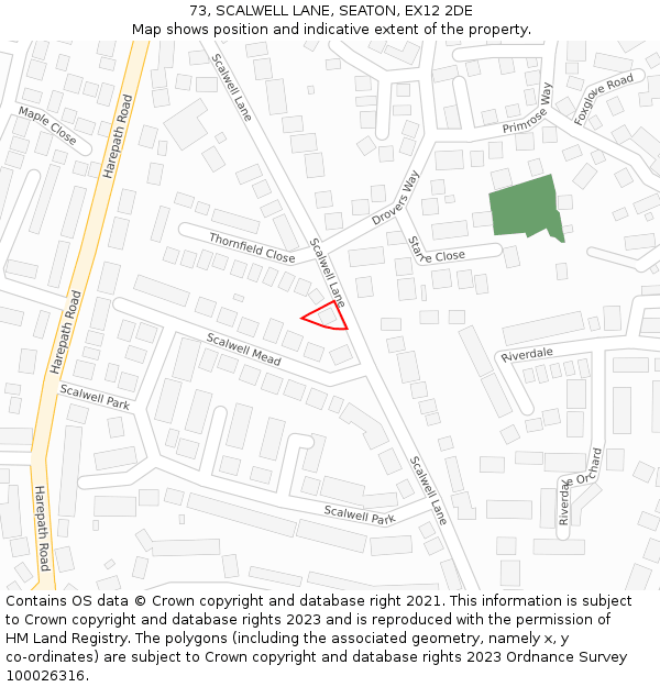 73, SCALWELL LANE, SEATON, EX12 2DE: Location map and indicative extent of plot