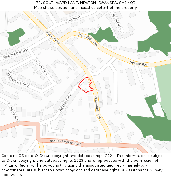 73, SOUTHWARD LANE, NEWTON, SWANSEA, SA3 4QD: Location map and indicative extent of plot