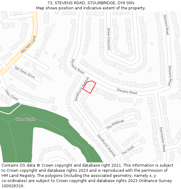 73, STEVENS ROAD, STOURBRIDGE, DY9 0XN: Location map and indicative extent of plot
