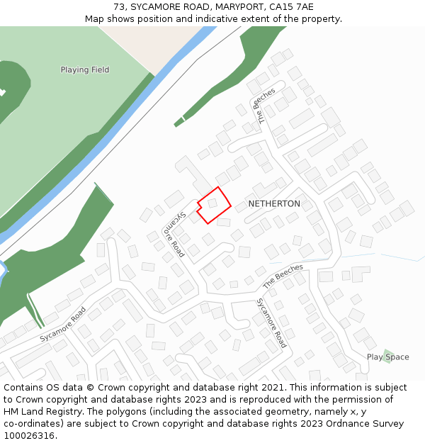 73, SYCAMORE ROAD, MARYPORT, CA15 7AE: Location map and indicative extent of plot
