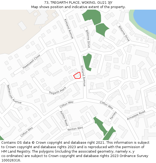 73, TREGARTH PLACE, WOKING, GU21 3JY: Location map and indicative extent of plot