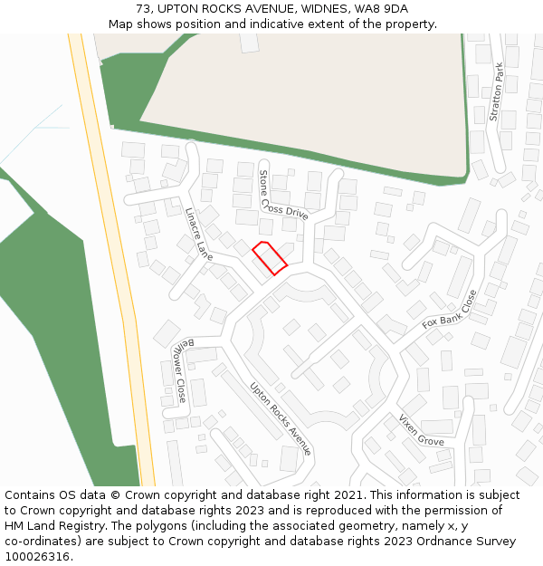 73, UPTON ROCKS AVENUE, WIDNES, WA8 9DA: Location map and indicative extent of plot