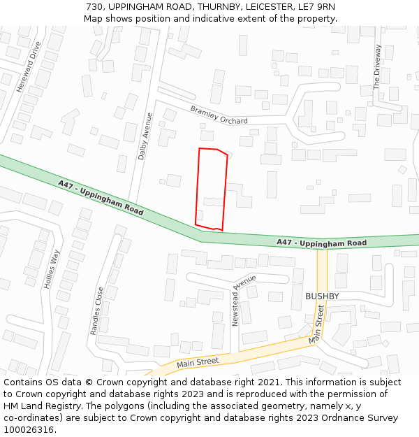 730, UPPINGHAM ROAD, THURNBY, LEICESTER, LE7 9RN: Location map and indicative extent of plot