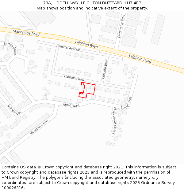 73A, LIDDELL WAY, LEIGHTON BUZZARD, LU7 4EB: Location map and indicative extent of plot