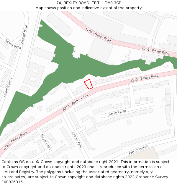 74, BEXLEY ROAD, ERITH, DA8 3SP: Location map and indicative extent of plot