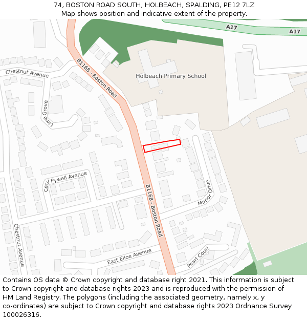 74, BOSTON ROAD SOUTH, HOLBEACH, SPALDING, PE12 7LZ: Location map and indicative extent of plot