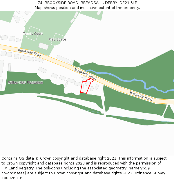 74, BROOKSIDE ROAD, BREADSALL, DERBY, DE21 5LF: Location map and indicative extent of plot