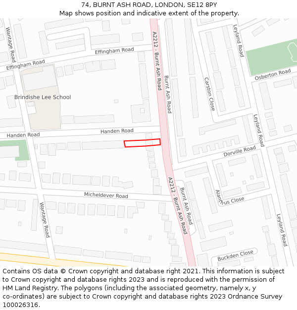 74, BURNT ASH ROAD, LONDON, SE12 8PY: Location map and indicative extent of plot