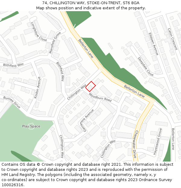 74, CHILLINGTON WAY, STOKE-ON-TRENT, ST6 8GA: Location map and indicative extent of plot